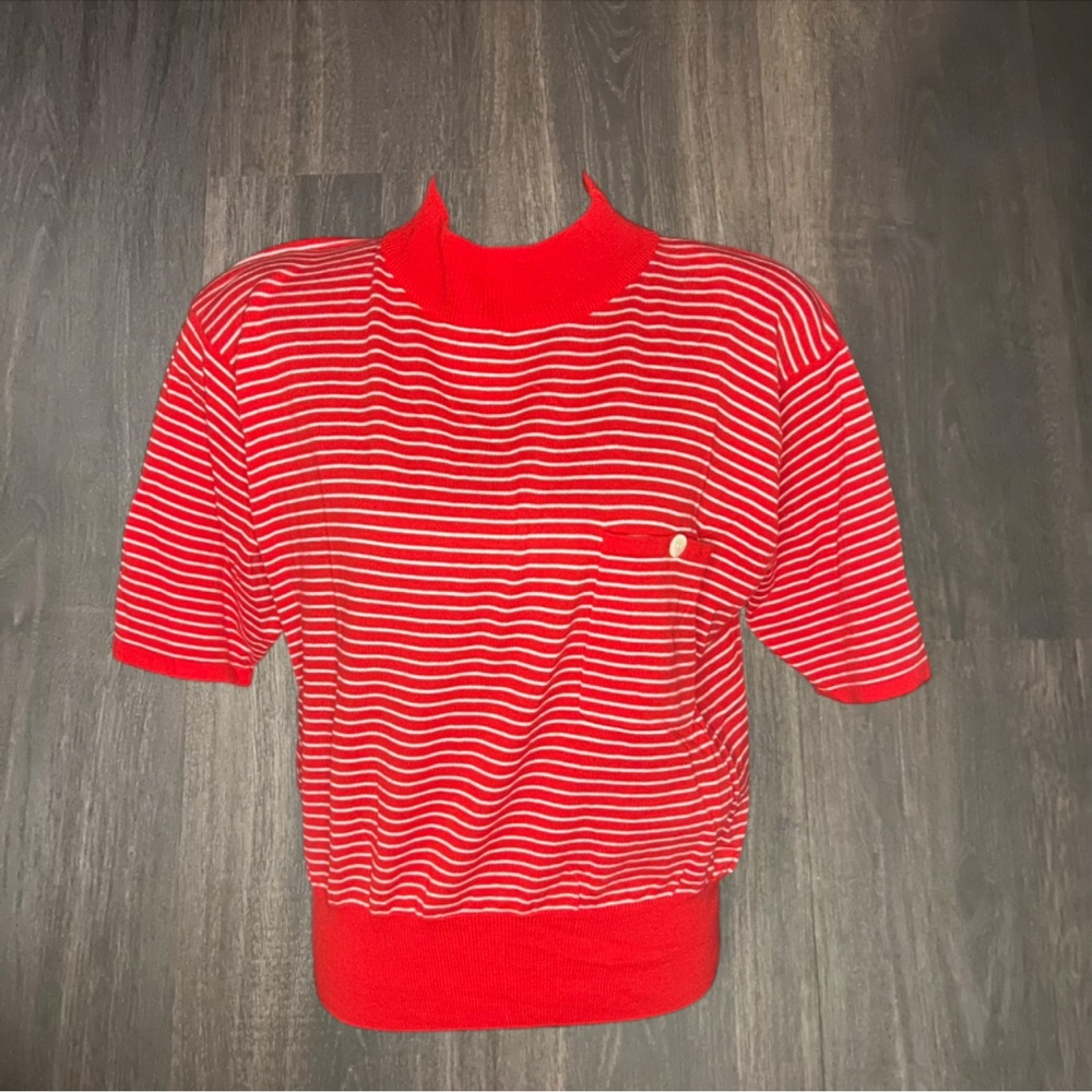 Liz Claiborne Red & White Striped Short Sleeve Sweater NWT